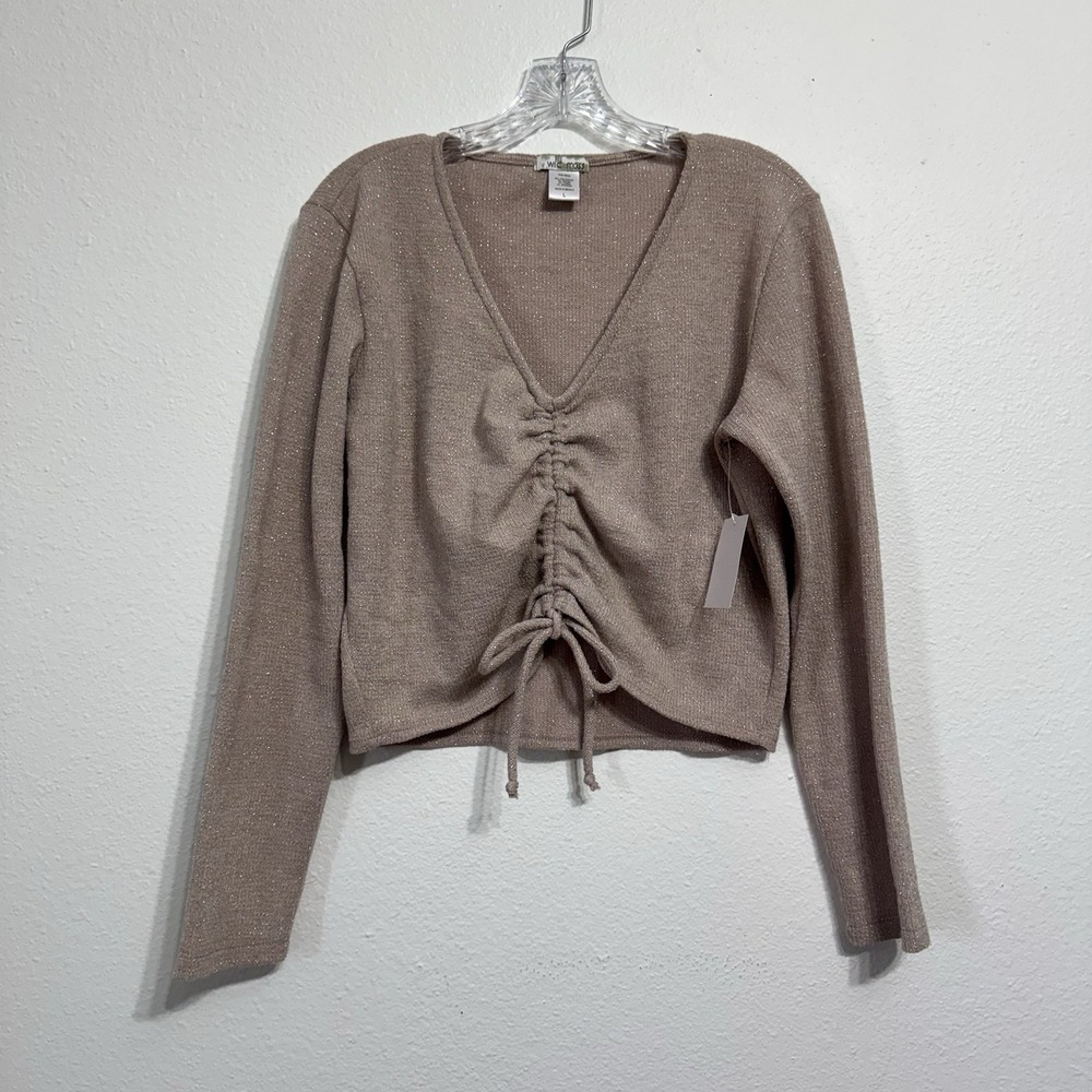 Wild Moss Champagne Crop Cinch Front Long Sleeve Sweater‎ Womens Size L